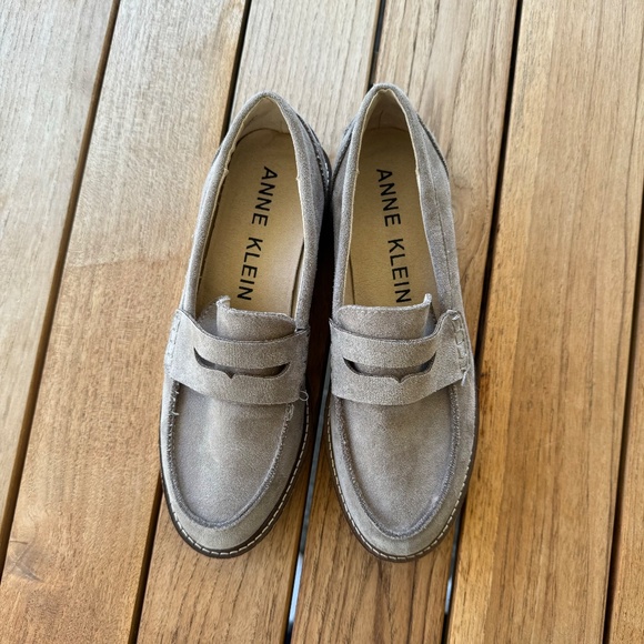 Taupe Suede Anne Klein Everly Penny Loafers - Picture 8 of 9